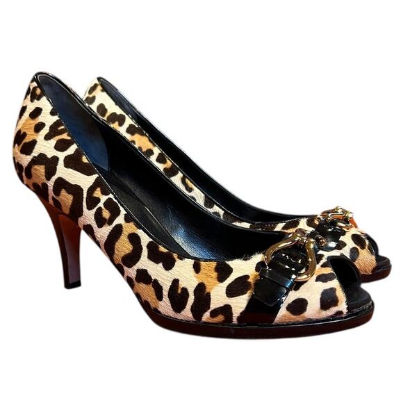 COLE HAAN x NIKE Air Cheetah Leopard Print Carma Peep-Toe Heel Pumps Womens 7.5B - Picture 3 of 8